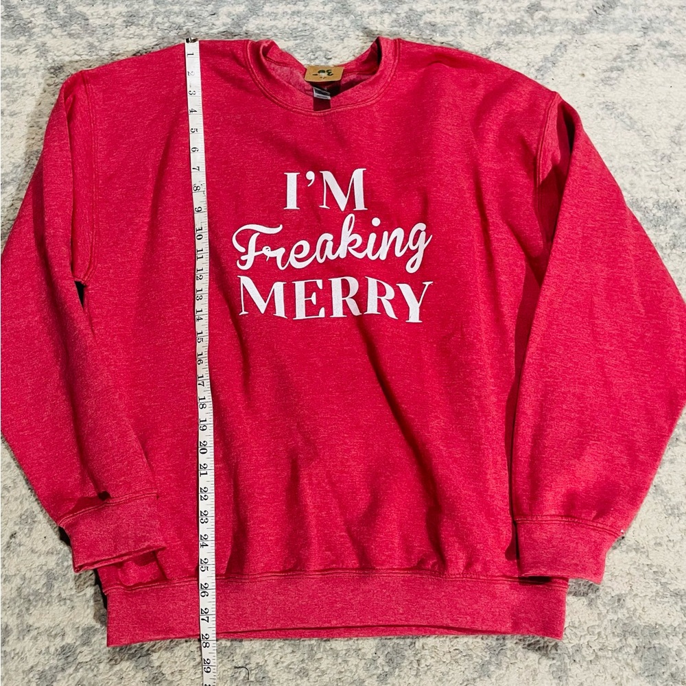 NWT/I’m Freaking Merry Gildan Festive Red Crewneck Sweatshirt/sz large
